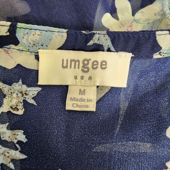 Umgee Womens Swim Coverup Sz Medium Sheer Floral Blue Sleeveless Ties Mini Dress - Picture 8 of 10
